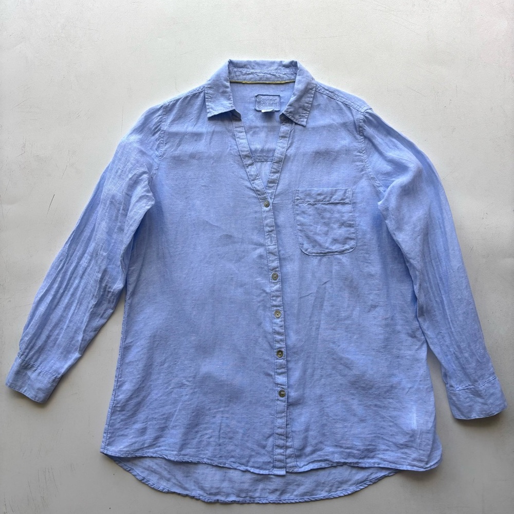 Sigrid Olsen light blue button down linen shirt size medium